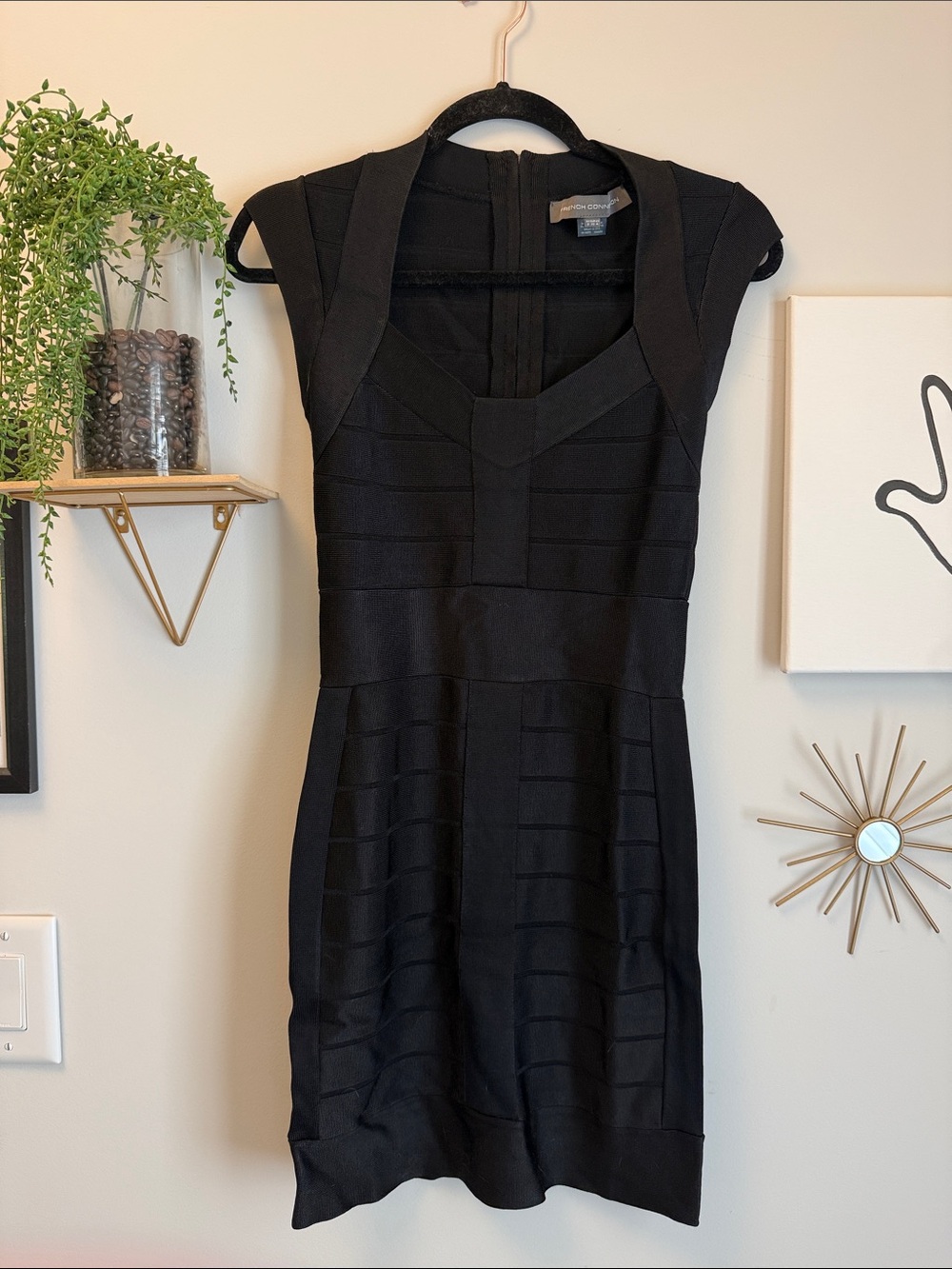 French Connection Black Bandage-Style Cap Sleeve Mini Dress